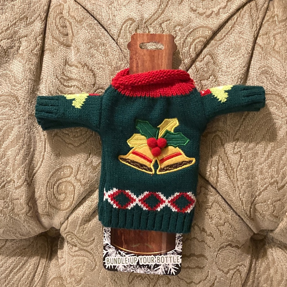 Festive Green Bottle Sweater with Bells